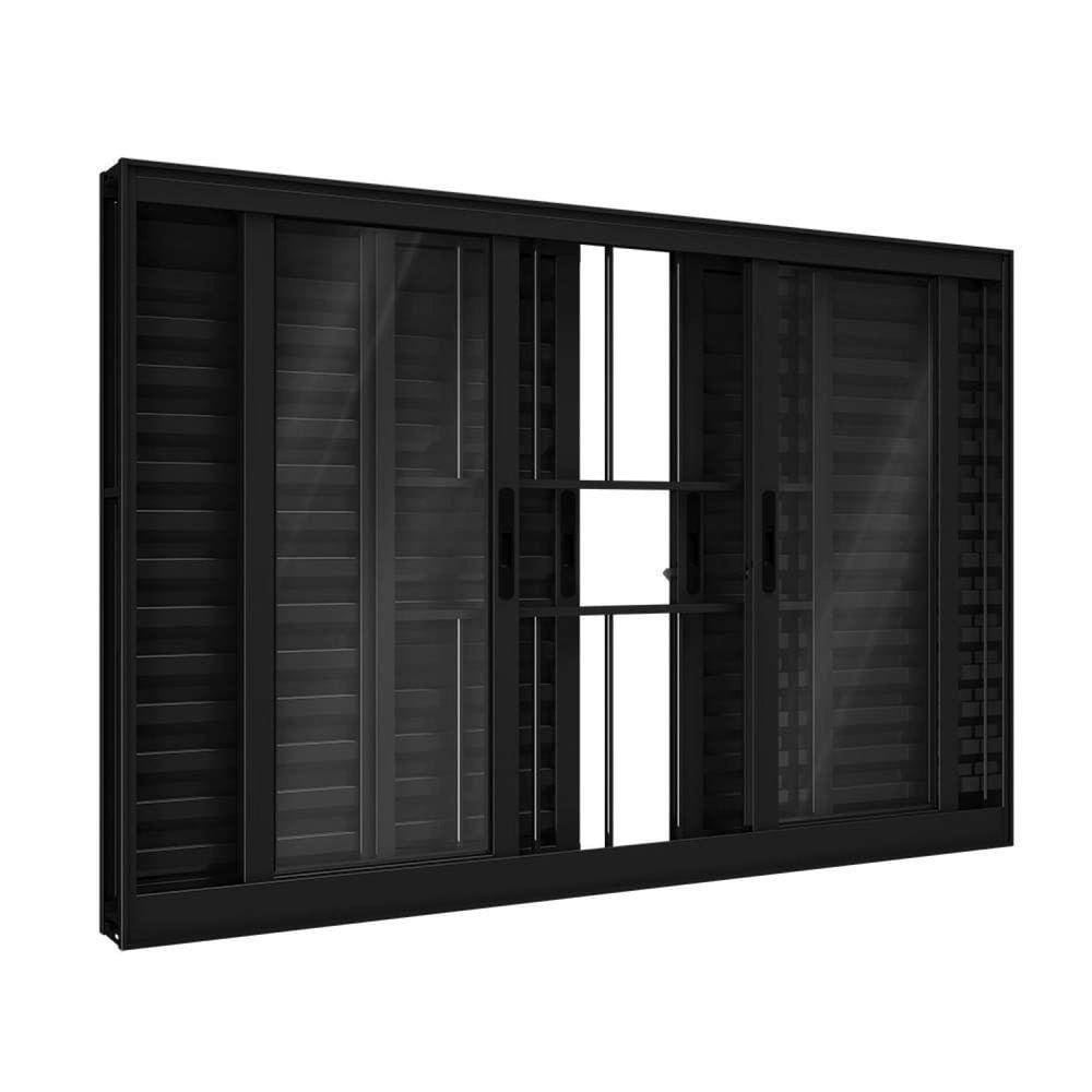 Janela de Alumínio Veneziana 100x200cm 6 Folhas com Grade Lucasa Preto