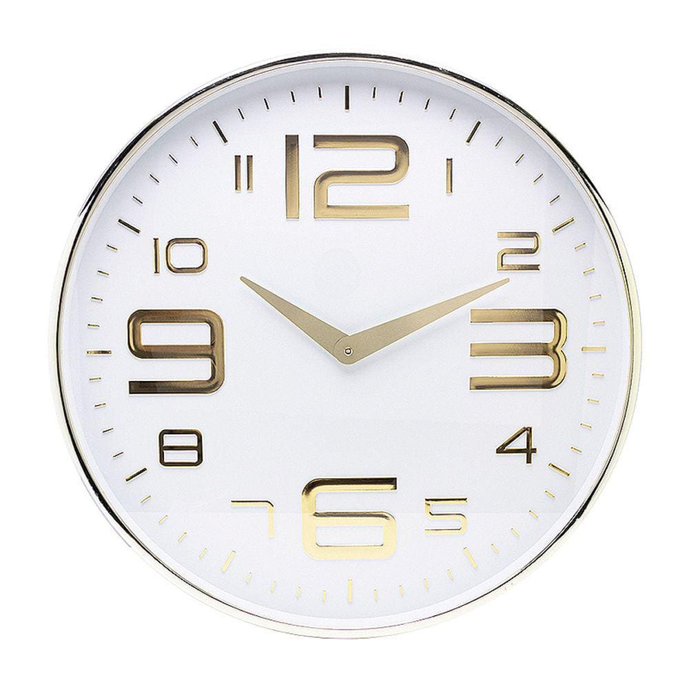 Relógio de Parede em Plástico Branco com Dourado 30,5x4cm 2750 - Lyor
