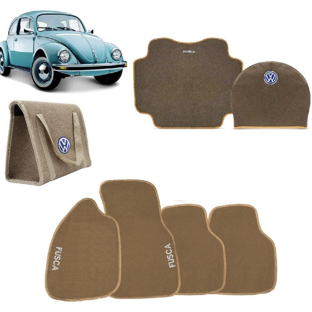 Tapete Carpete Fusca 1970 a 1995 com Tapete Porta Malas e Capa de Estepe Bege + Bolsa Organizadora