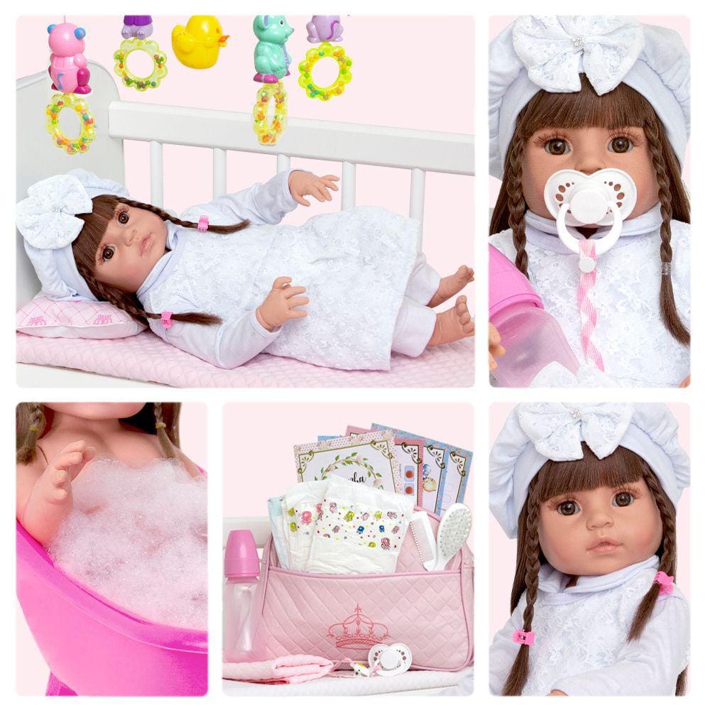 Boneca Reborn Bebê Abigail 100% Silicone 16 Acessórios Luxo