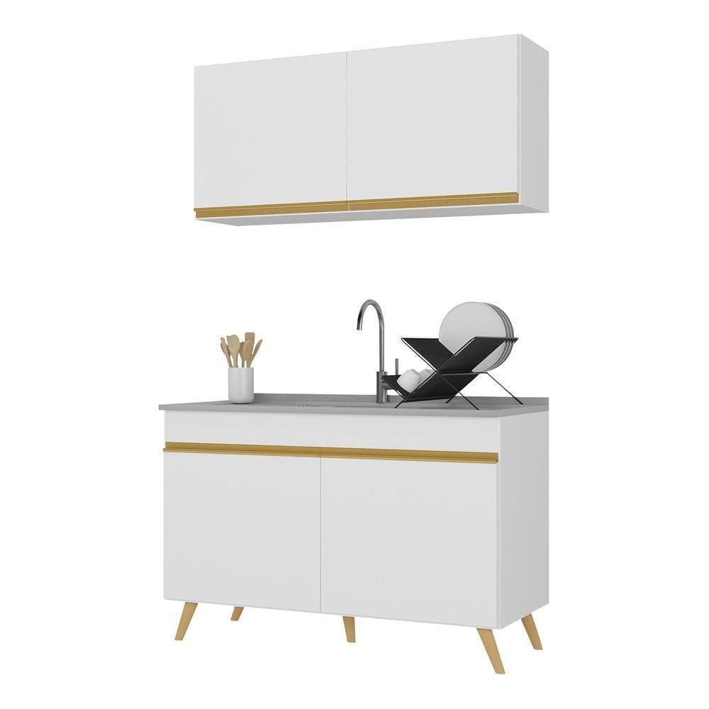 Armário De Cozinha Compacta 120cm V3748 Branco Dourado