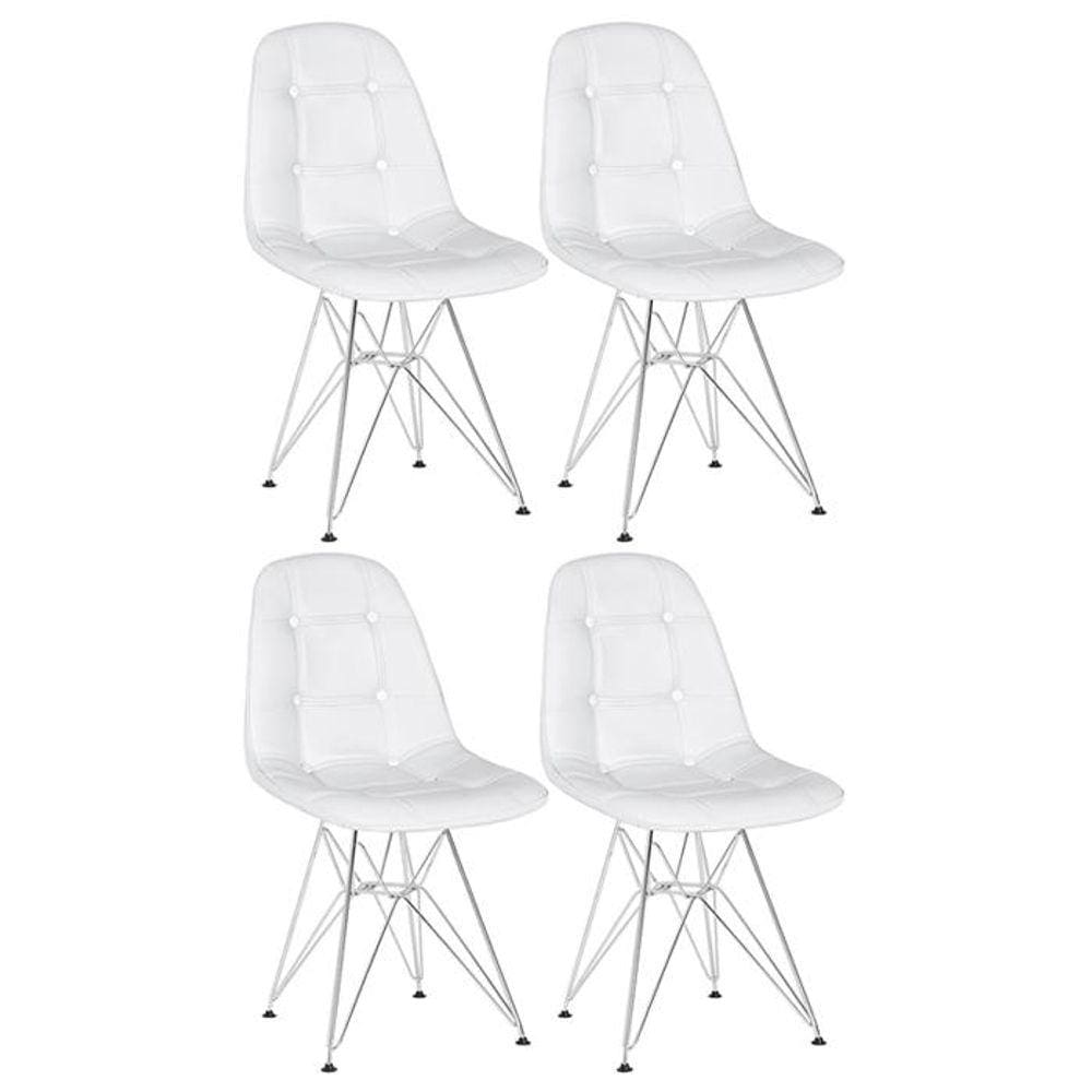 Kit 4 cadeiras estofadas Charles Eames Eiffel Botonê com pés de metal cromado