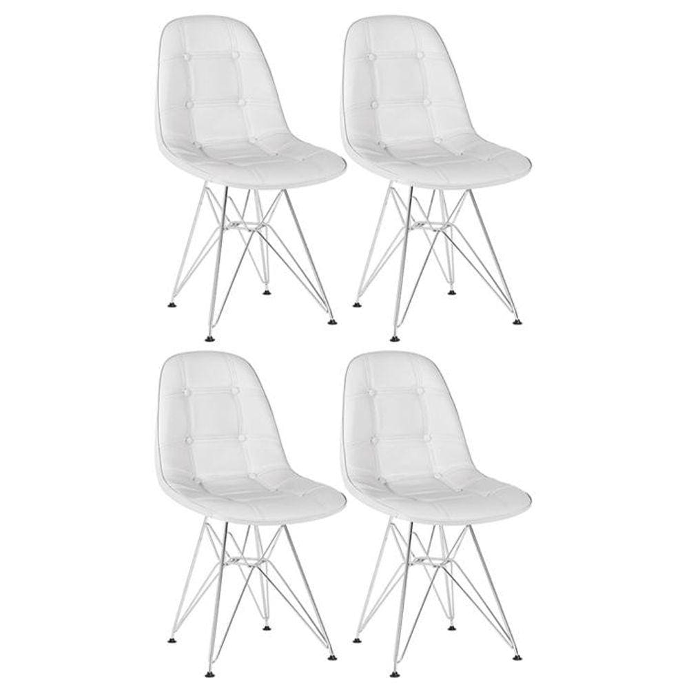 Kit 4 cadeiras estofadas Charles Eames Eiffel Botonê com pés de metal cromado