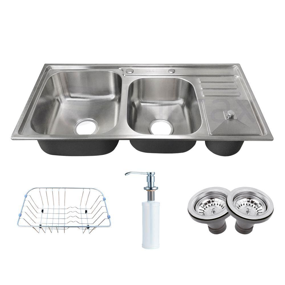 Pia Cuba Dupla de Cozinha Gourmet com Lixeira e Acessórios em Inox 304 - CAC0008-C - Tubrax