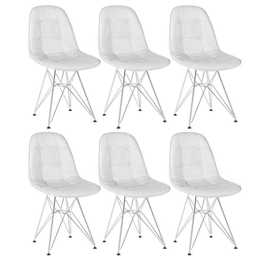 Kit 6 cadeiras estofadas Charles Eames Eiffel Botonê com pés de metal cromado