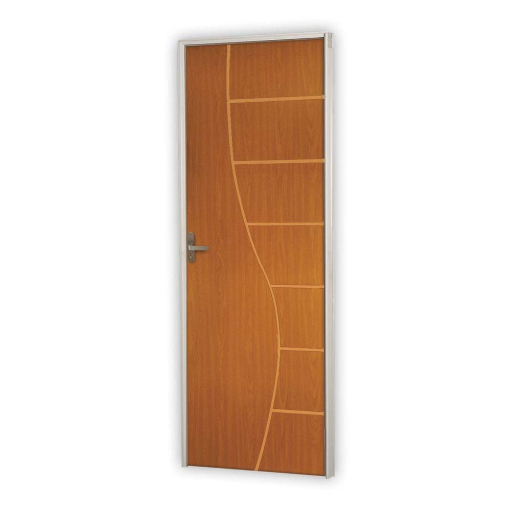 Kit Porta de Madeira Decorada 212x75cm com Batente de Alumínio 3,6cm Cantareira MGM Mogno