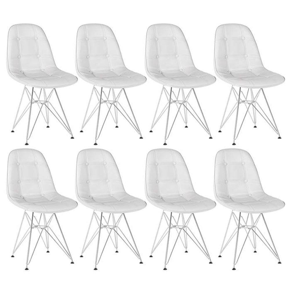 Kit 8 cadeiras estofadas Charles Eames Eiffel Botonê com pés de metal cromado