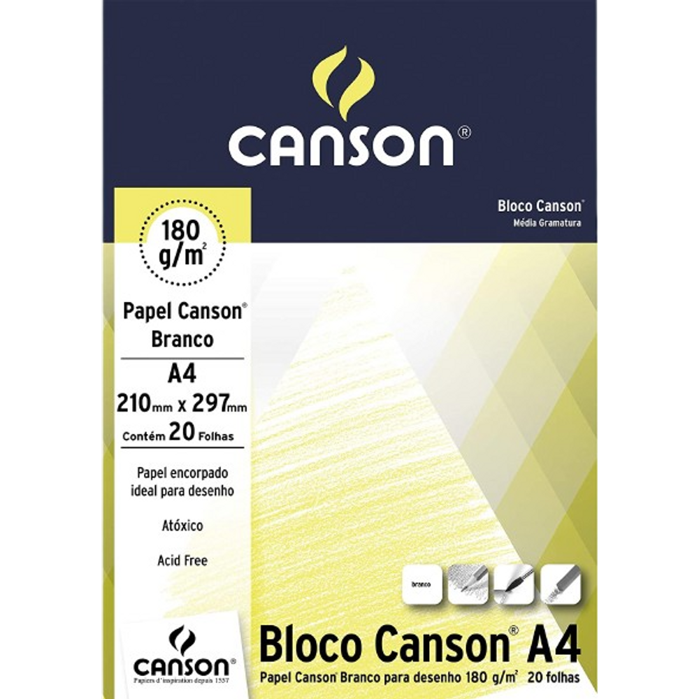 Bloco para desenho 20 fls A4 180g/m² linha Estudante Canson