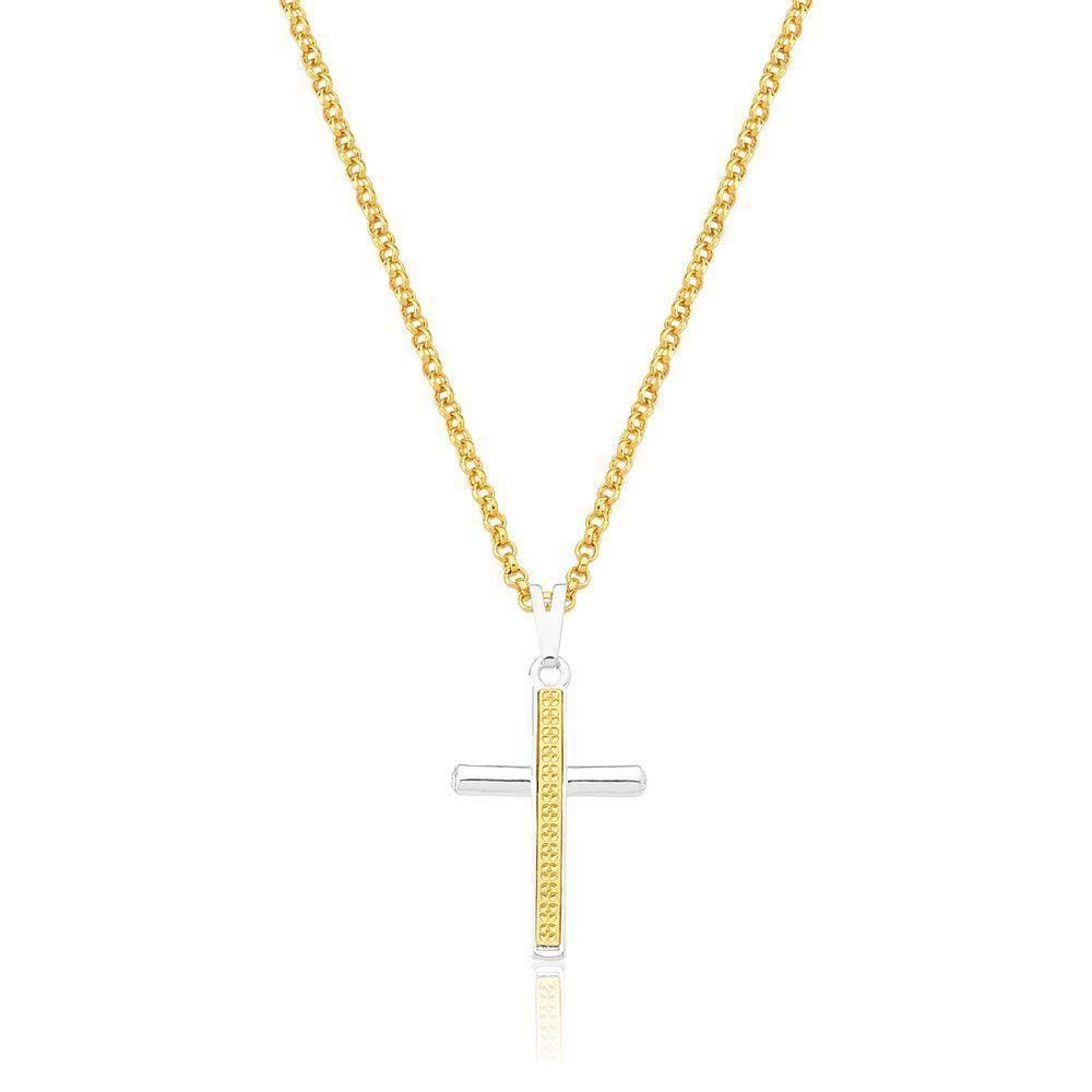 Colar Cross Revestido Em Ouro E Prata Com Cristais