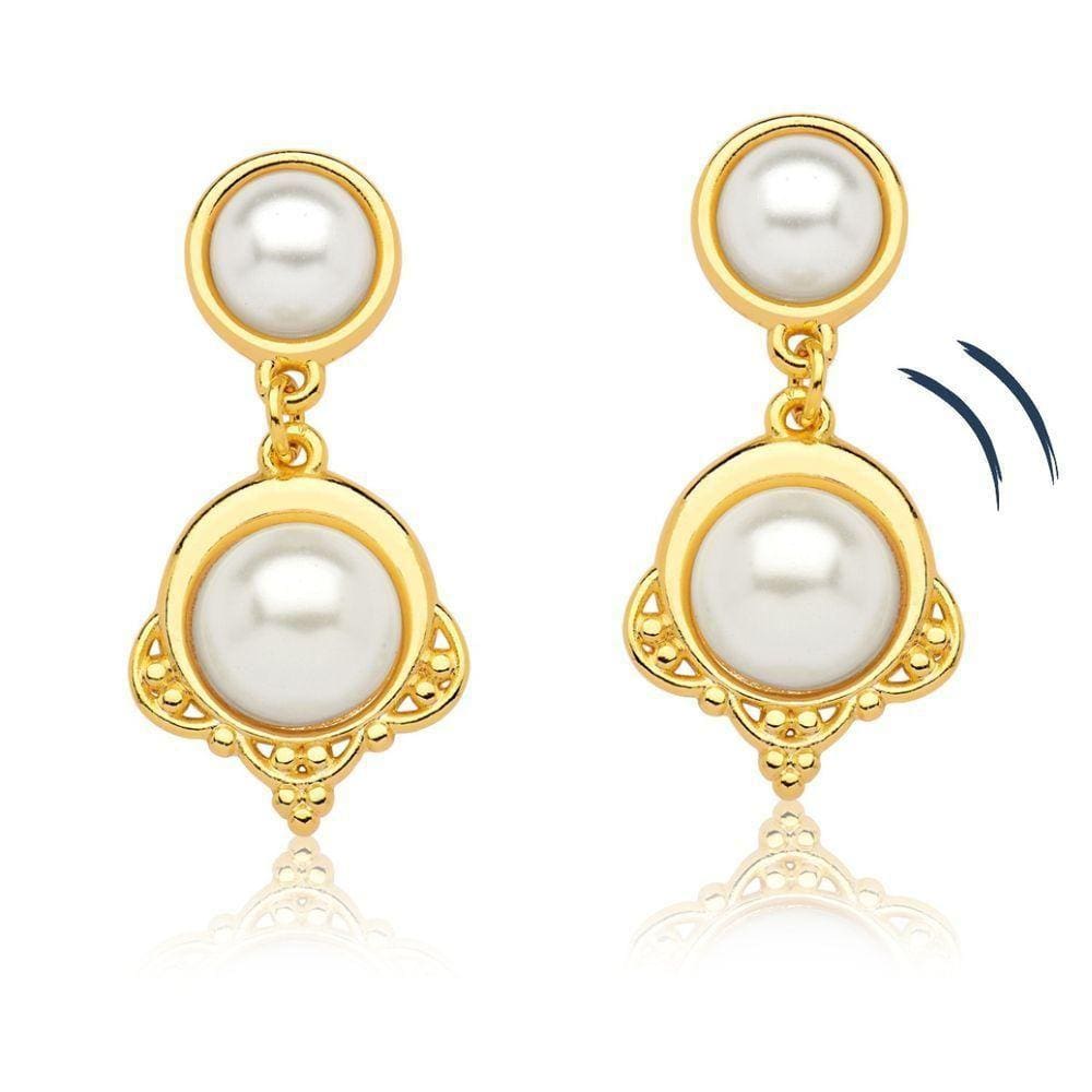 Brinco Corte De Princesa C/Pérola Elegante Revestido Em Ouro