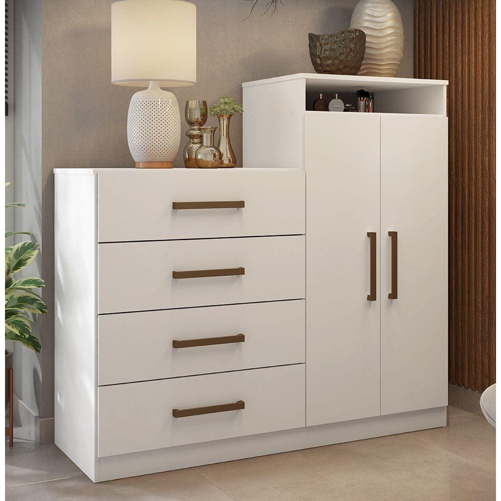 Cômoda Sapateira 4270 02 Portas 04 Gavetas Áurea Branco Demóbile