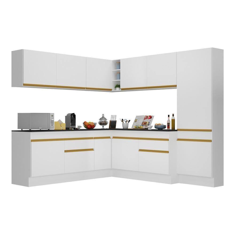 Armário De Cozinha Completa De Canto V2102 Branco Dourado