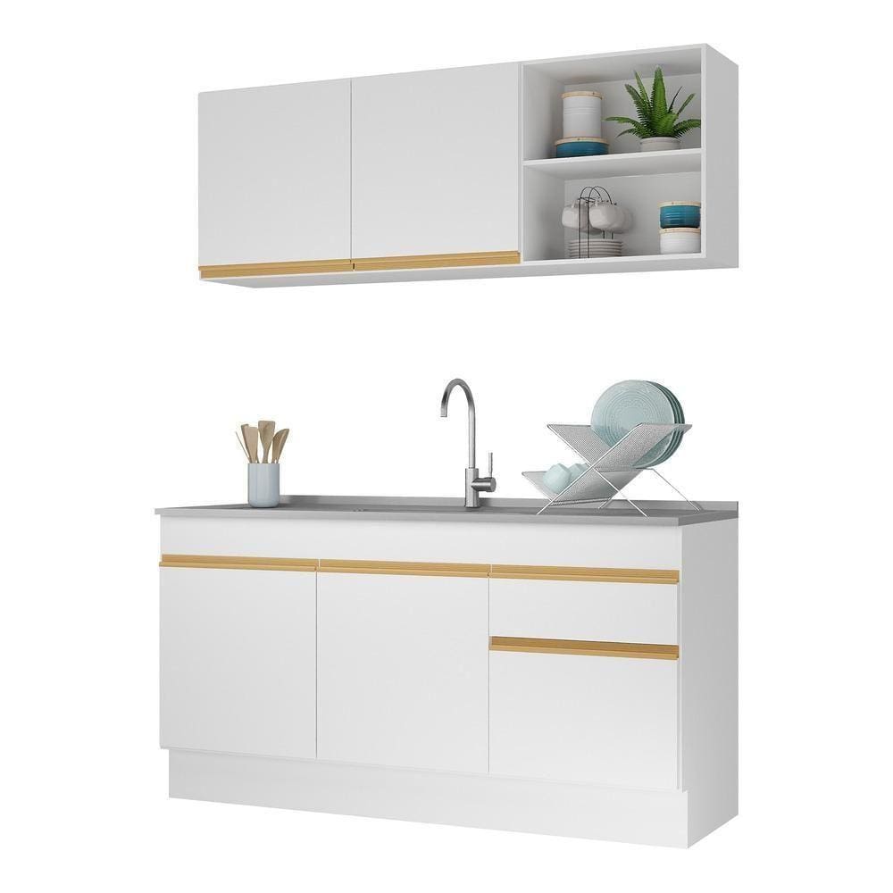 Armário De Cozinha Compacta 150cm Multimóveis BrancoDourado