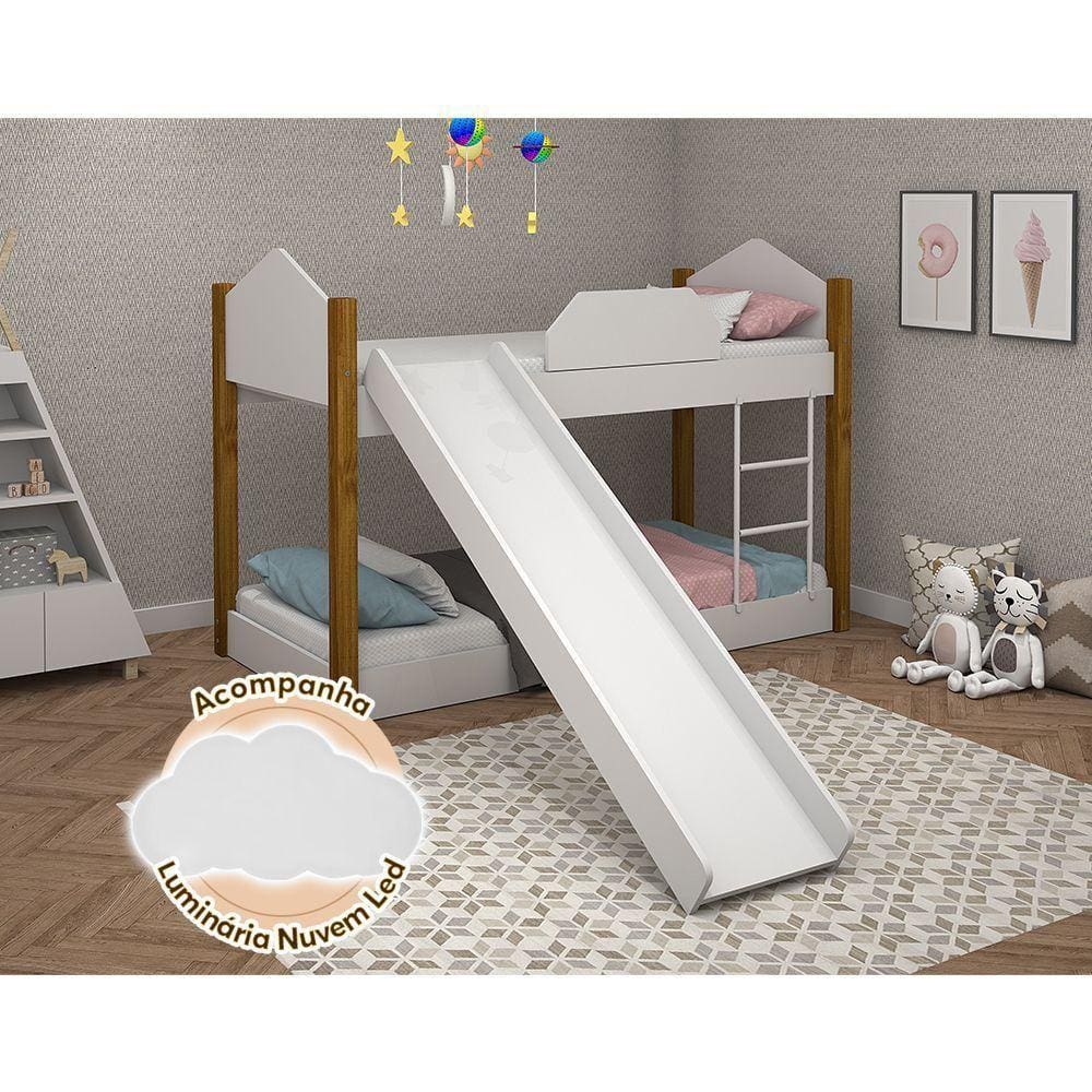 Bicama Infantil Com Escorregador Branco E Amêndoa Branco