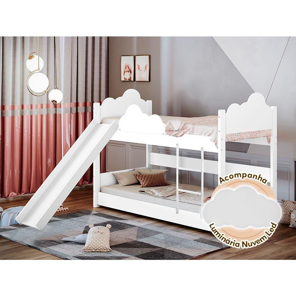 Beliche Solteiro Erika Nuvem Com Escorregador Branco Branco