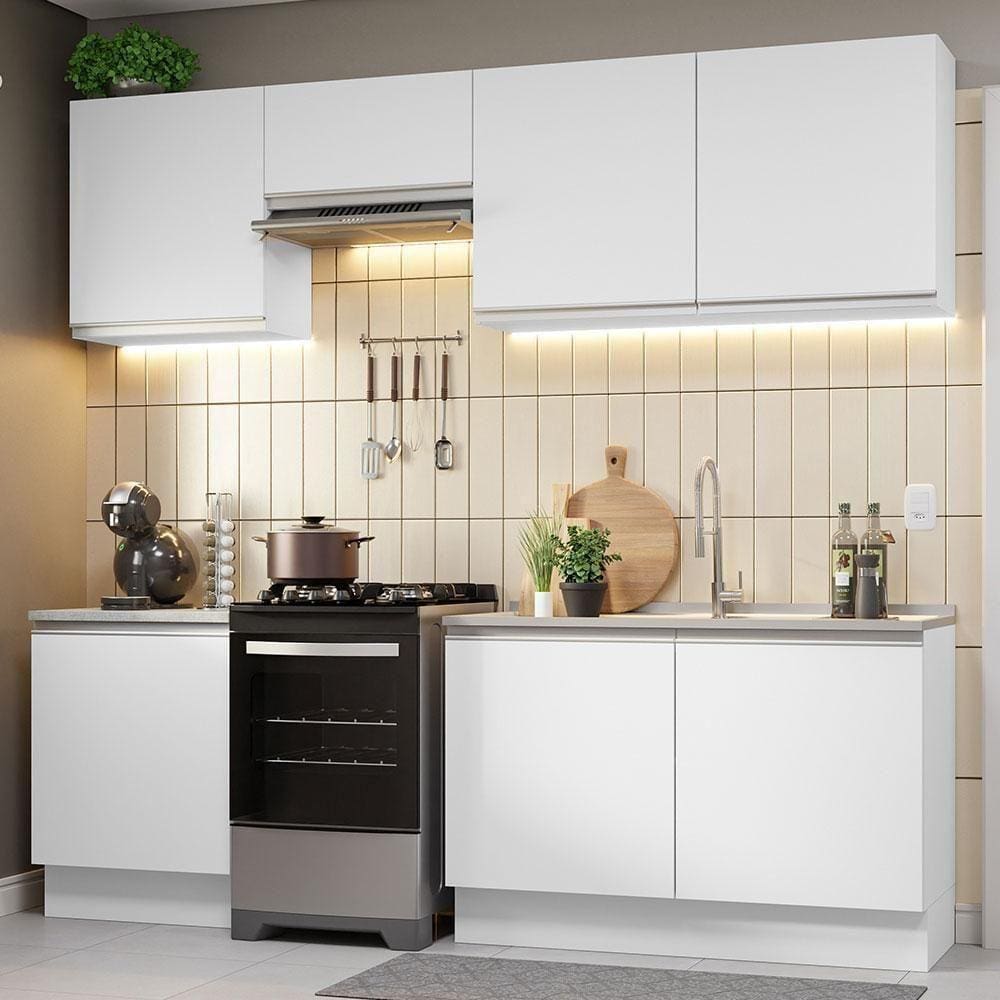 Armário De Cozinha 240Cm Branco Glamy 09 Branco