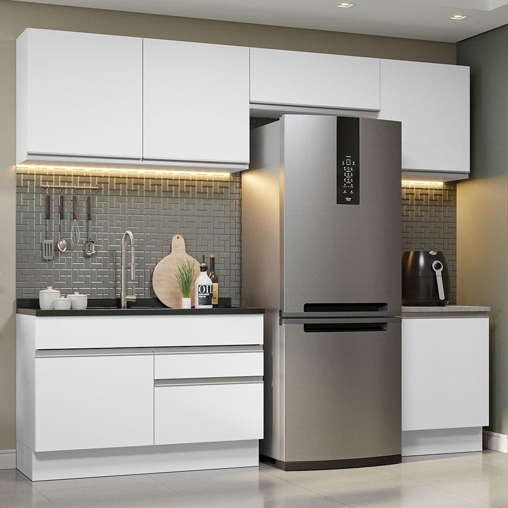 Armário De Cozinha 260Cm Branco Glamy 05 Branco