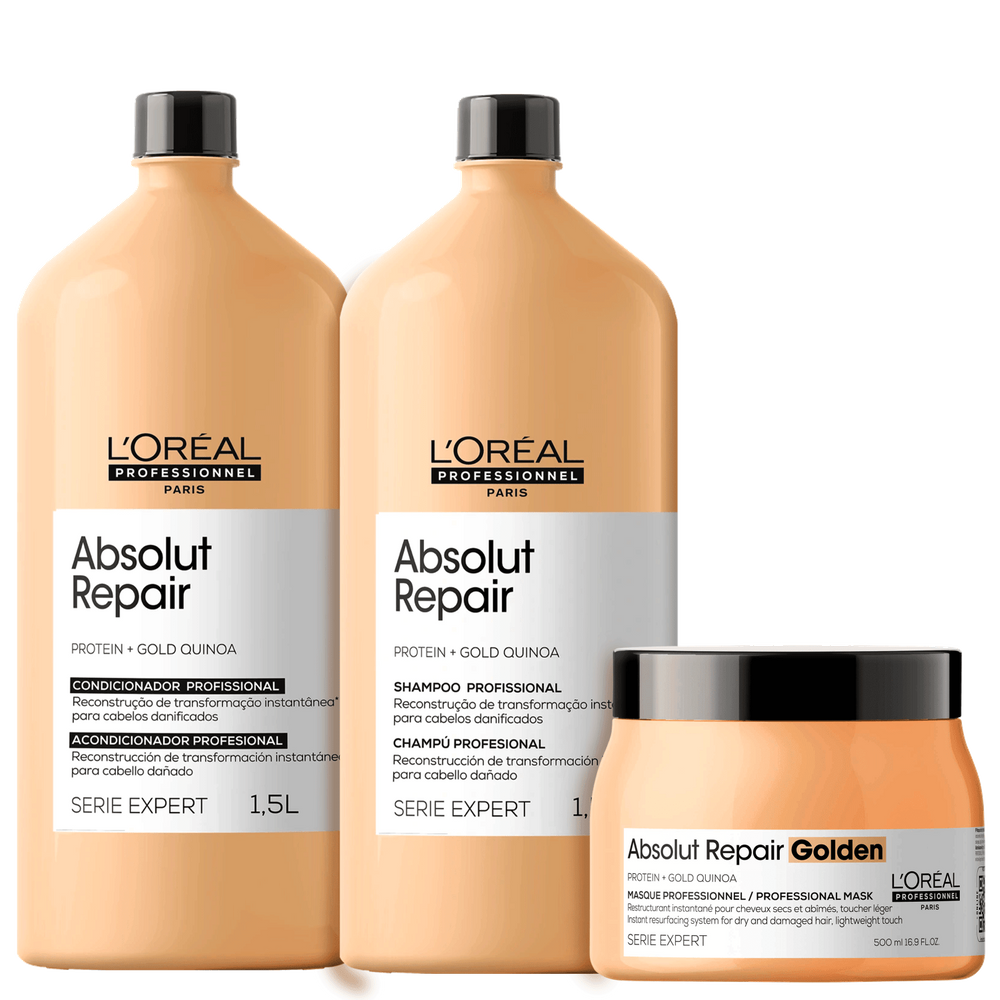Kit L`Oréal Professionnel Serie Expert Absolut Repair Gold Quinoa + Protein Golden Salon Trio (3 Produtos)