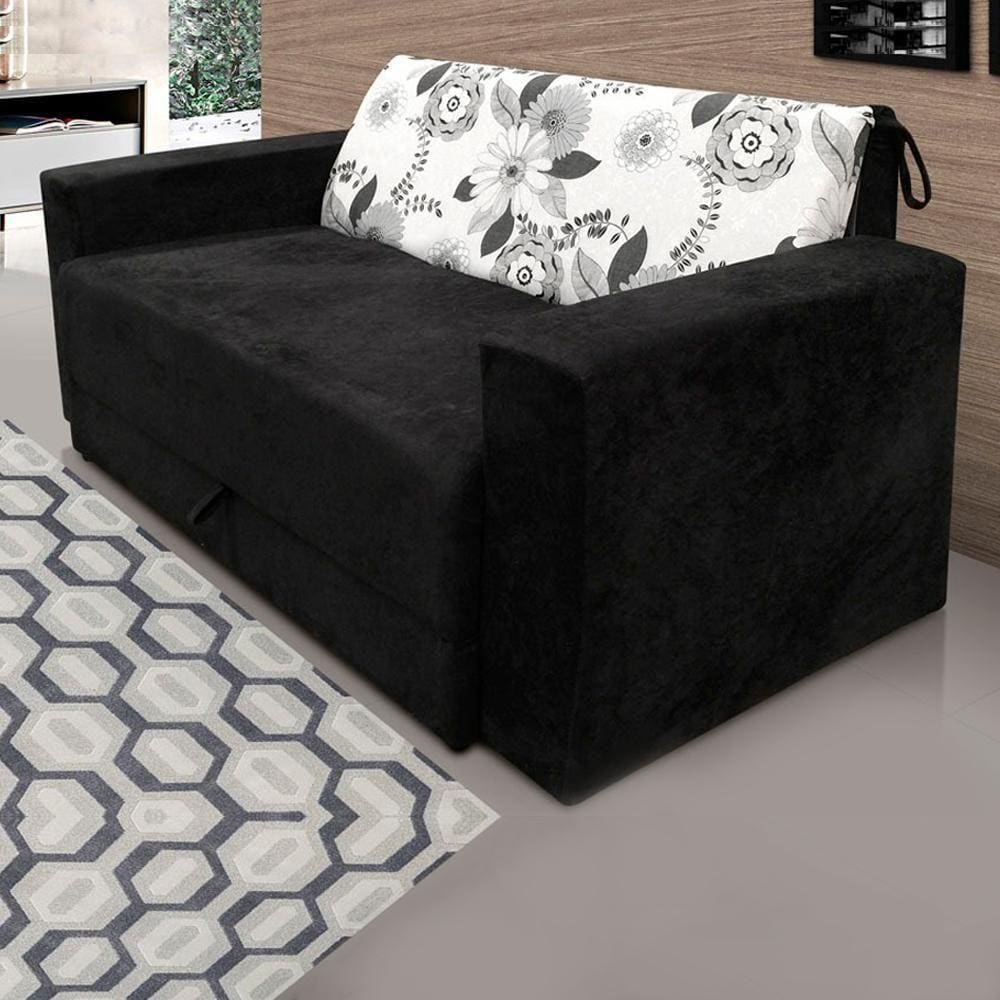 Sofá-Cama 2 Lugares Pratik 5000 Mamflex Cinza Floral Preto