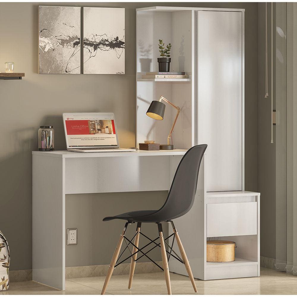 Escrivaninha com Armário Office 29800 01 Porta 01 Gaveta Morada Branco Demóbile