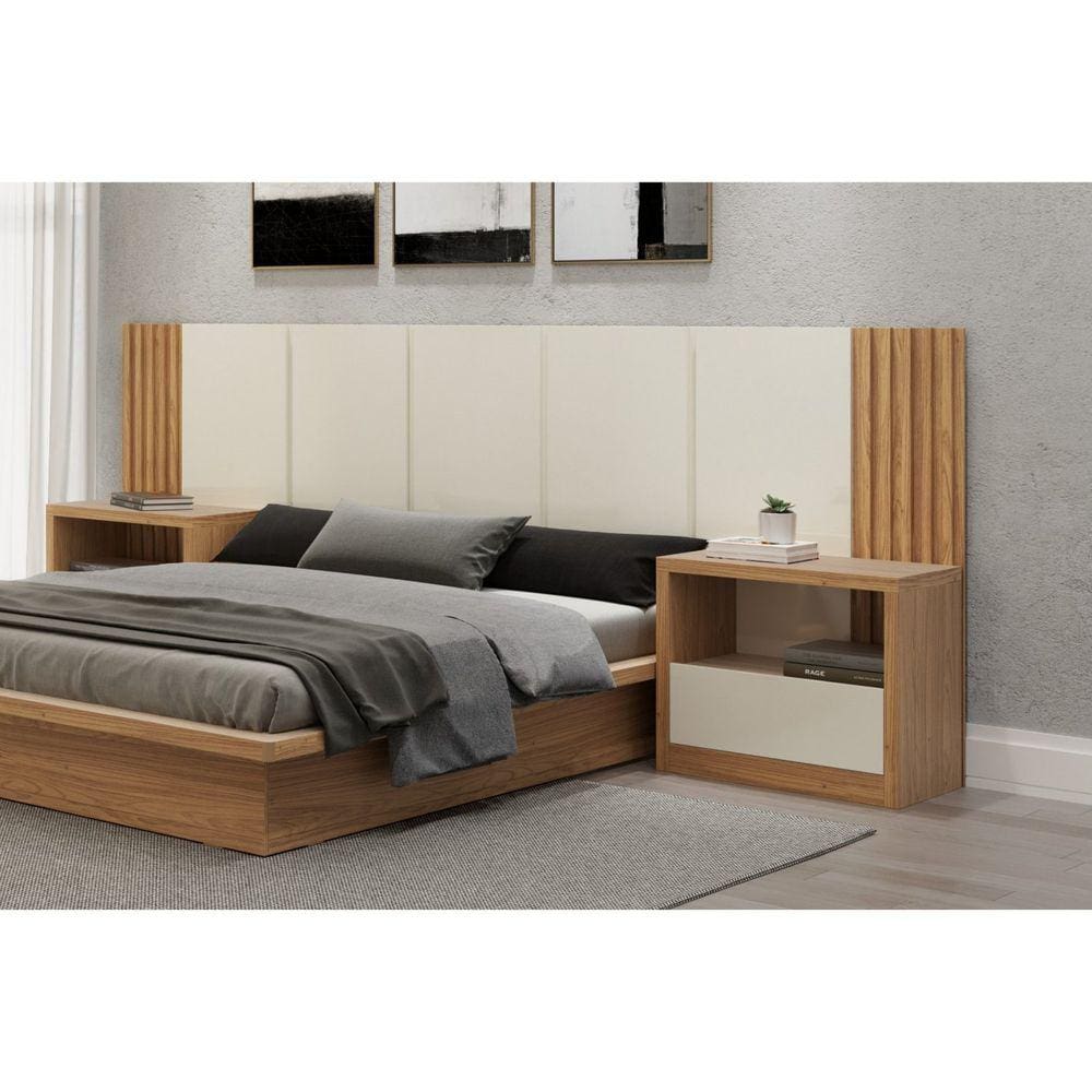 Cabeceira Casal Queen 300x120cm em MDF Dalla Costa Off White/Freijó