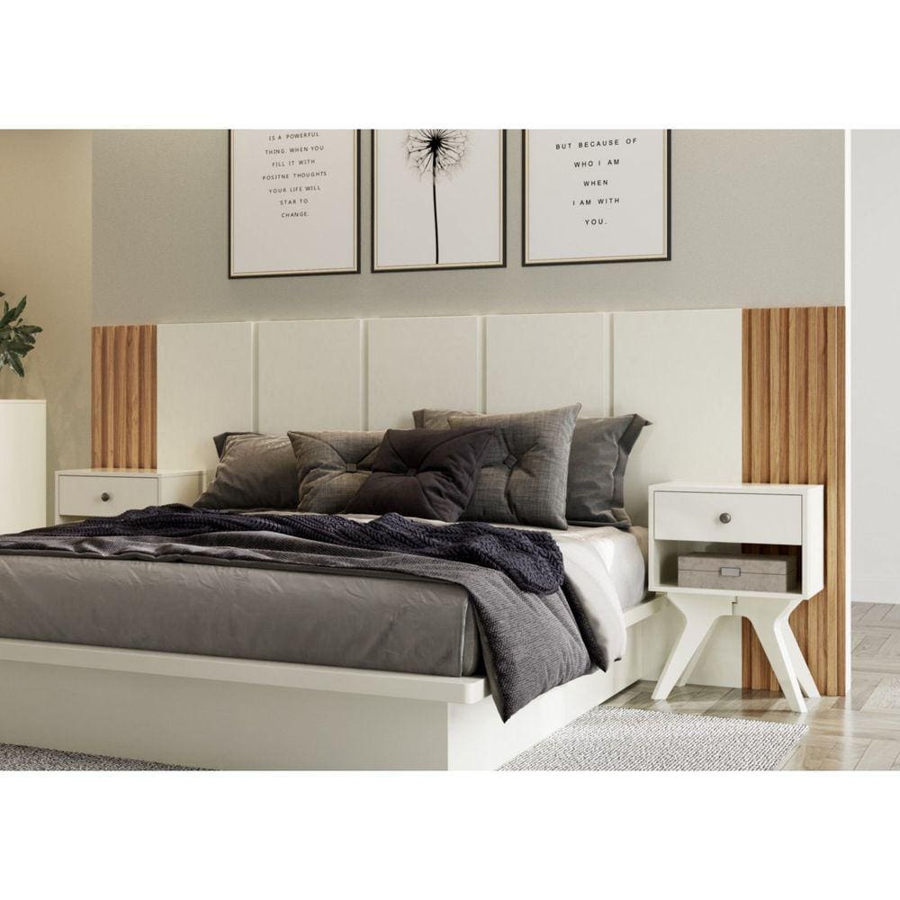 Cabeceira Casal 270x120cm em MDF Dalla Costa Off White/Freijó