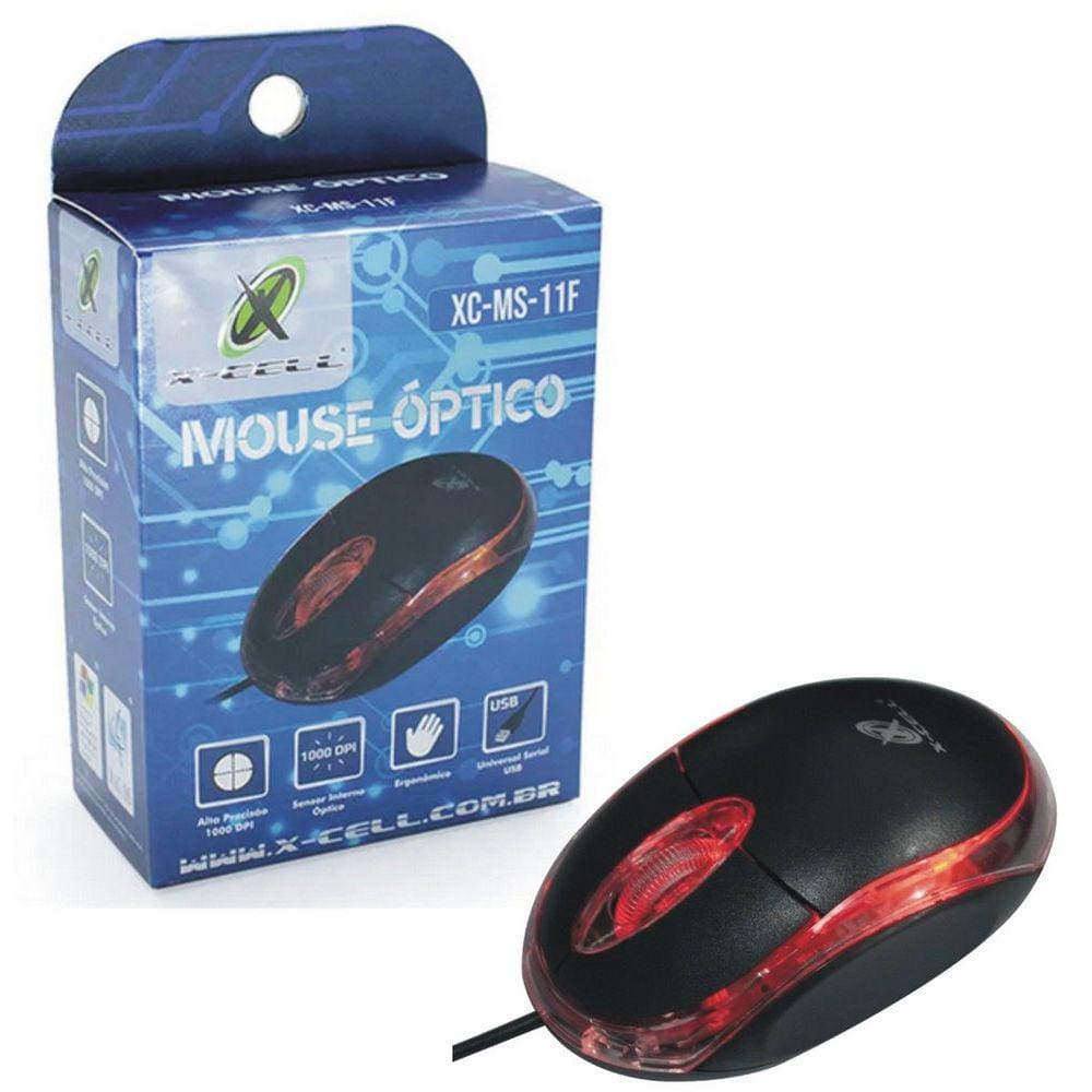 Mouse Óptico Usb Com Fio Rápido Xcell 1000 Dpi Ergonômico