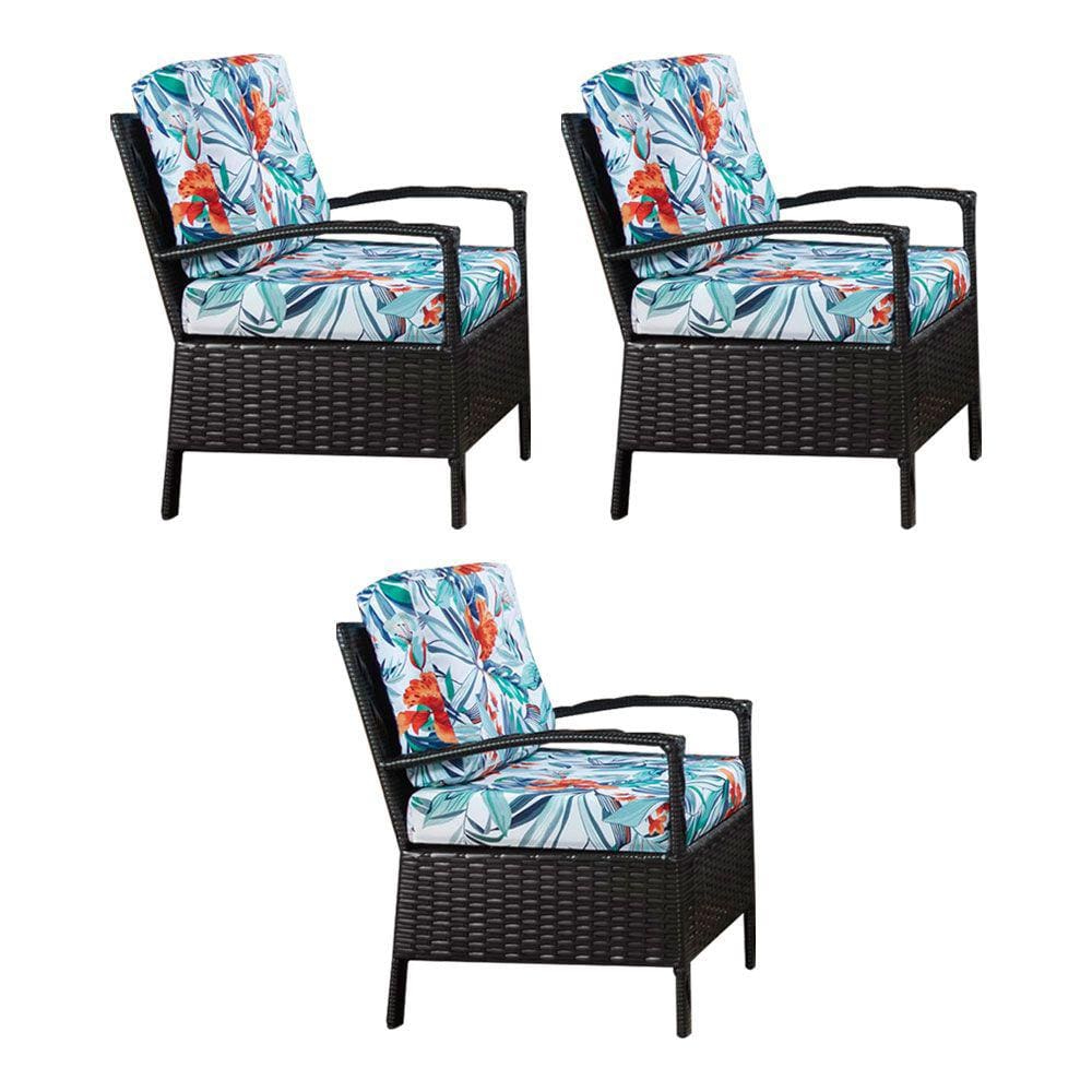 Kit 3 Poltronas em Junco para Área Externa Base Aço Guaratuba - Café