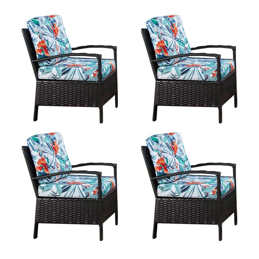 Kit 4 Poltronas em Junco para Área Externa Base Aço Guaratuba - Café