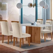 Sala de Jantar Mesa Olímpia 120CM MDF Canto Copo com 4 Cadeiras Carol Moderna
