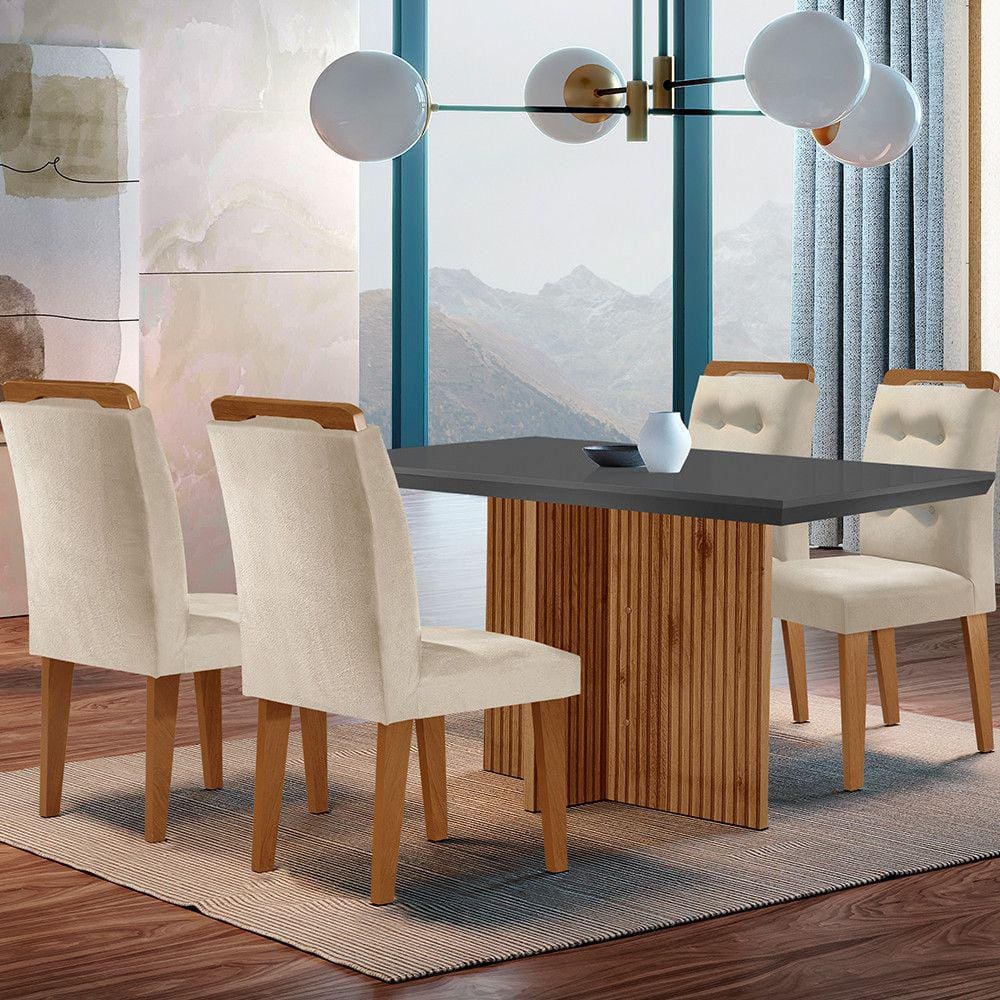 Sala de Jantar Mesa Olímpia 120CM MDF Canto Reto com 4 Cadeiras Carol Moderna