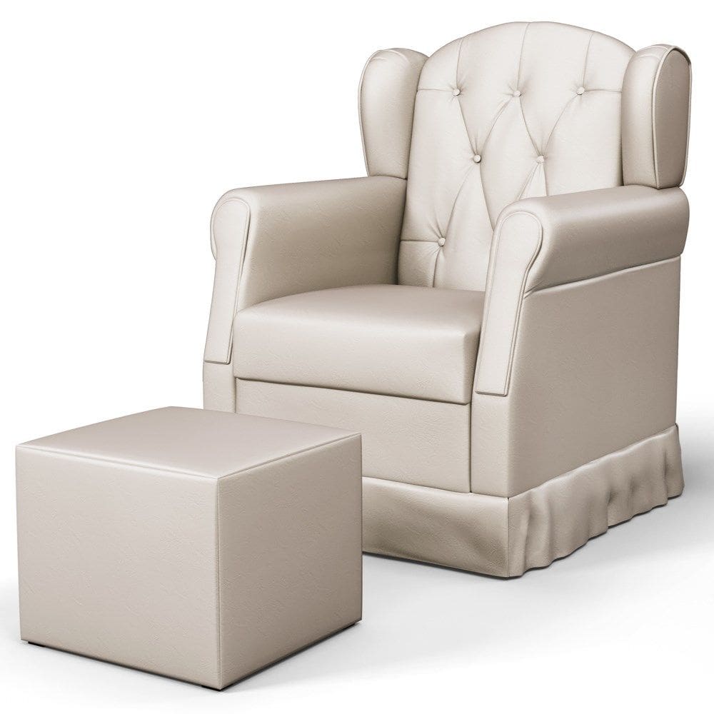 Poltrona de Amamentação e Descanso com Balanço e Puff Lucy P04 Sintético Bege - Mpozenato