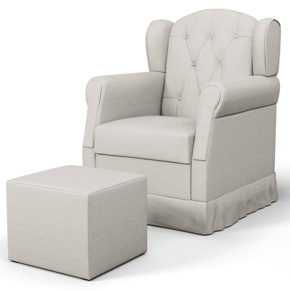 Poltrona de Amamentação e Descanso com Balanço e Puff Lucy P04 Linho Off White - Mpozenato