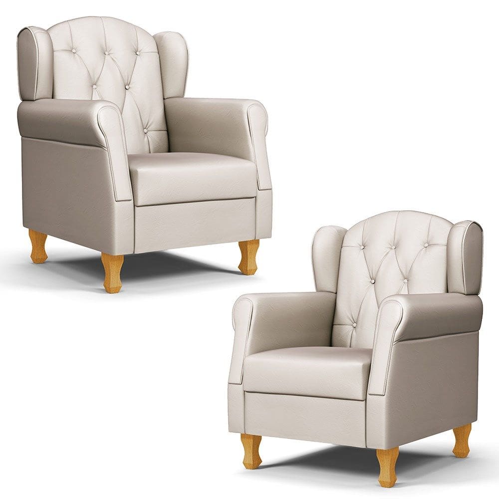 Kit 02 Poltronas de Amamentação e Descanso Pés Madeira Lucy P04 Sintético Bege - Mpozenato
