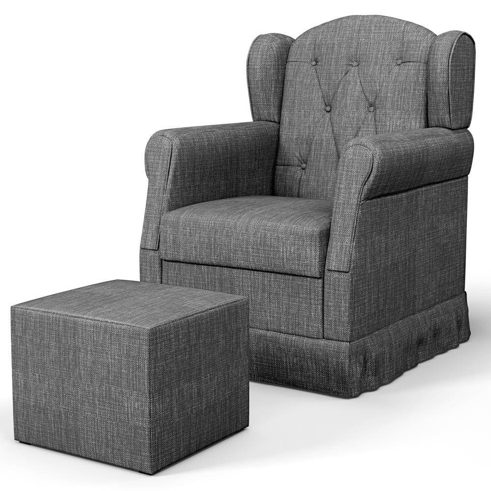 Poltrona de Amamentação e Descanso Fixa com Puff Lucy P04 Linho Cinza Escuro - Mpozenato