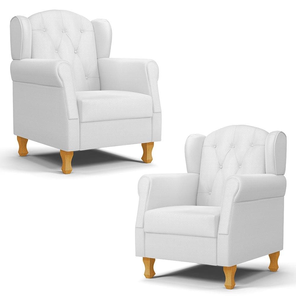 Kit 02 Poltronas de Amamentação e Descanso Pés Madeira Lucy P04 Sintético Branco - Mpozenato