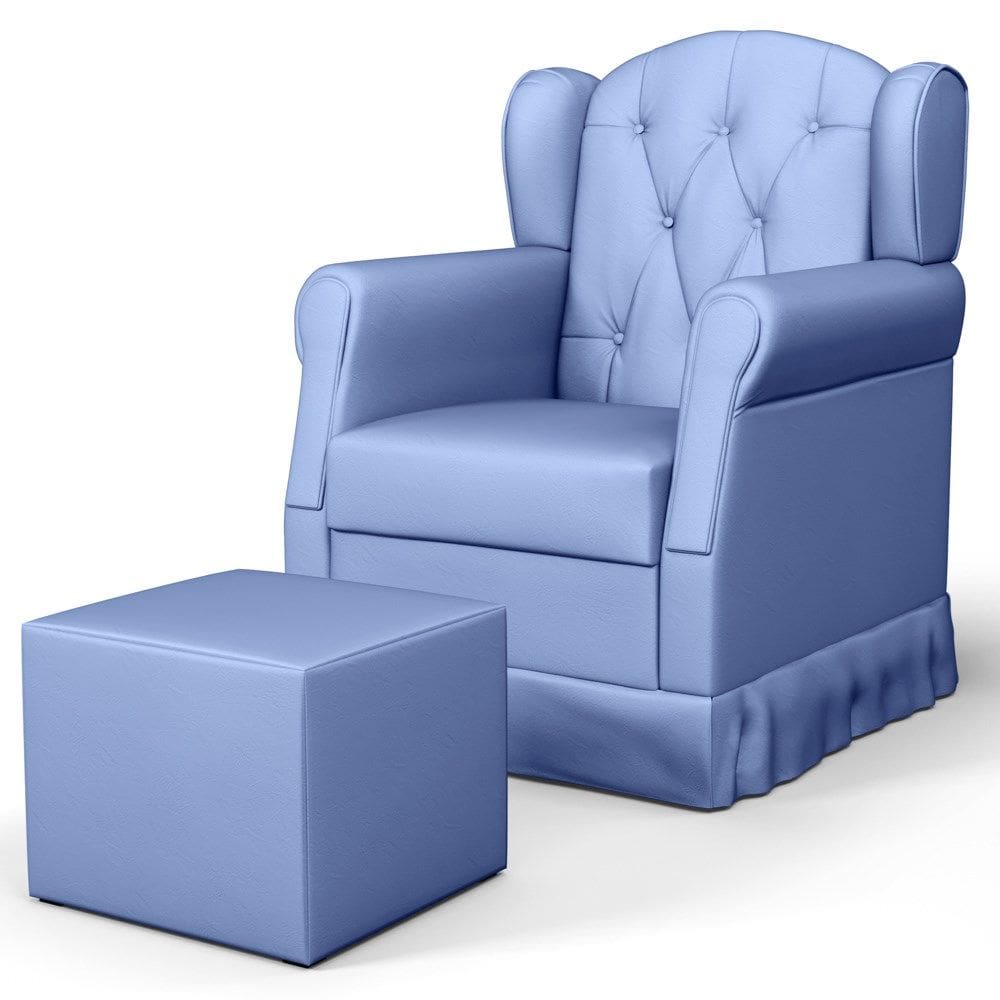 Poltrona de Amamentação e Descanso com Balanço e Puff Lucy P04 Sintético Azul - Mpozenato