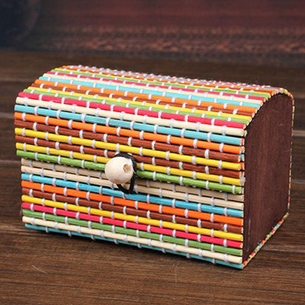 Mini Caixa De Bambu Porta Joias Anel Colar Brincos Organiza