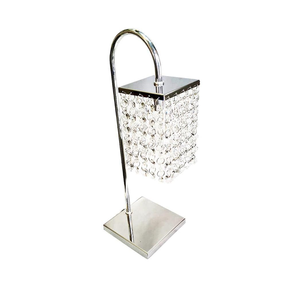 Abajur Cristal Acrilico Prata Inox Quadrado Lâmpada Led Inclusa Simple Life