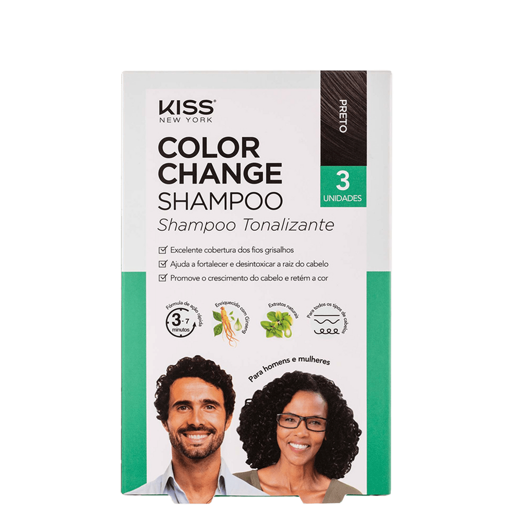 Kiss New York Color Change Preto - Shampoo Tonalizante (3 Unidades)