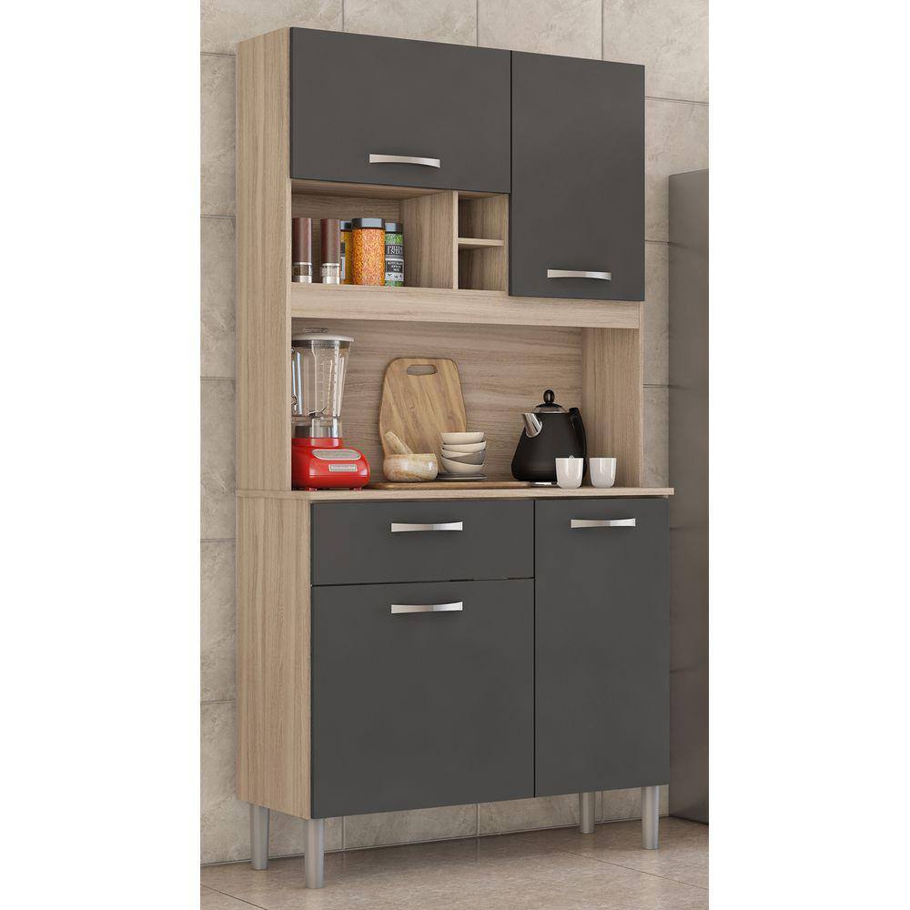 Kit Cozinha Compacta 04 Portas 01 Gaveta Malta Avena Grafito Demóbile