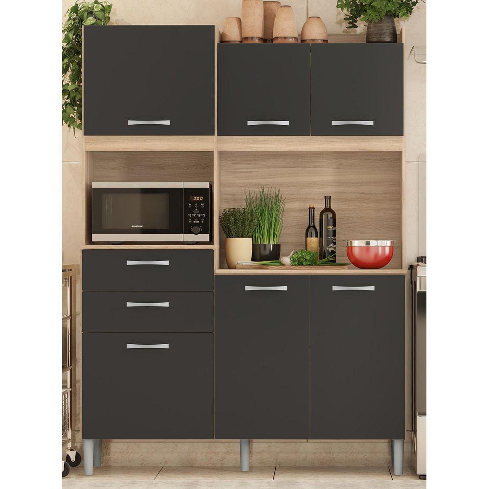 Kit Cozinha Compacta 06 Portas 02 Gavetas Harmonia Avena Grafito Demóbile