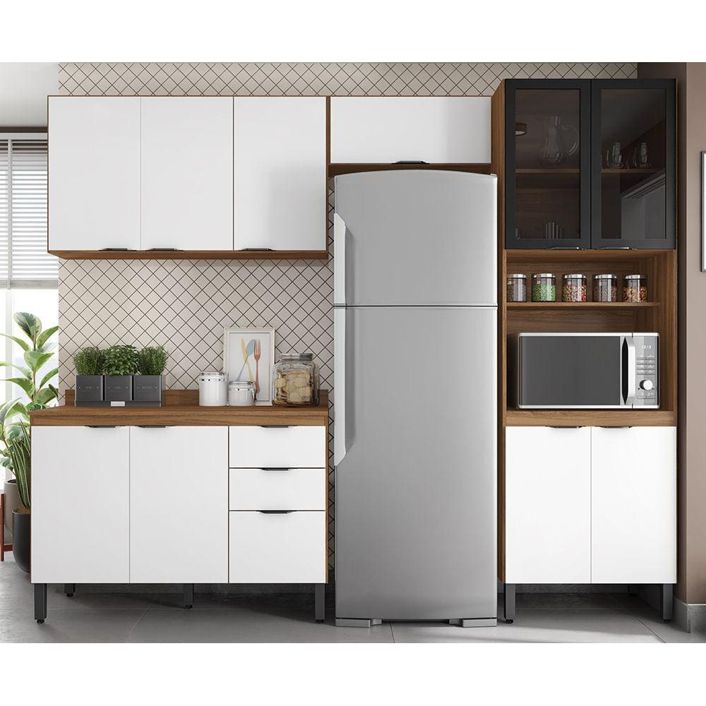 Cozinha Modulada Completa 11 Portas 02 Gavetas Firenze Amendola Branco Demóbile