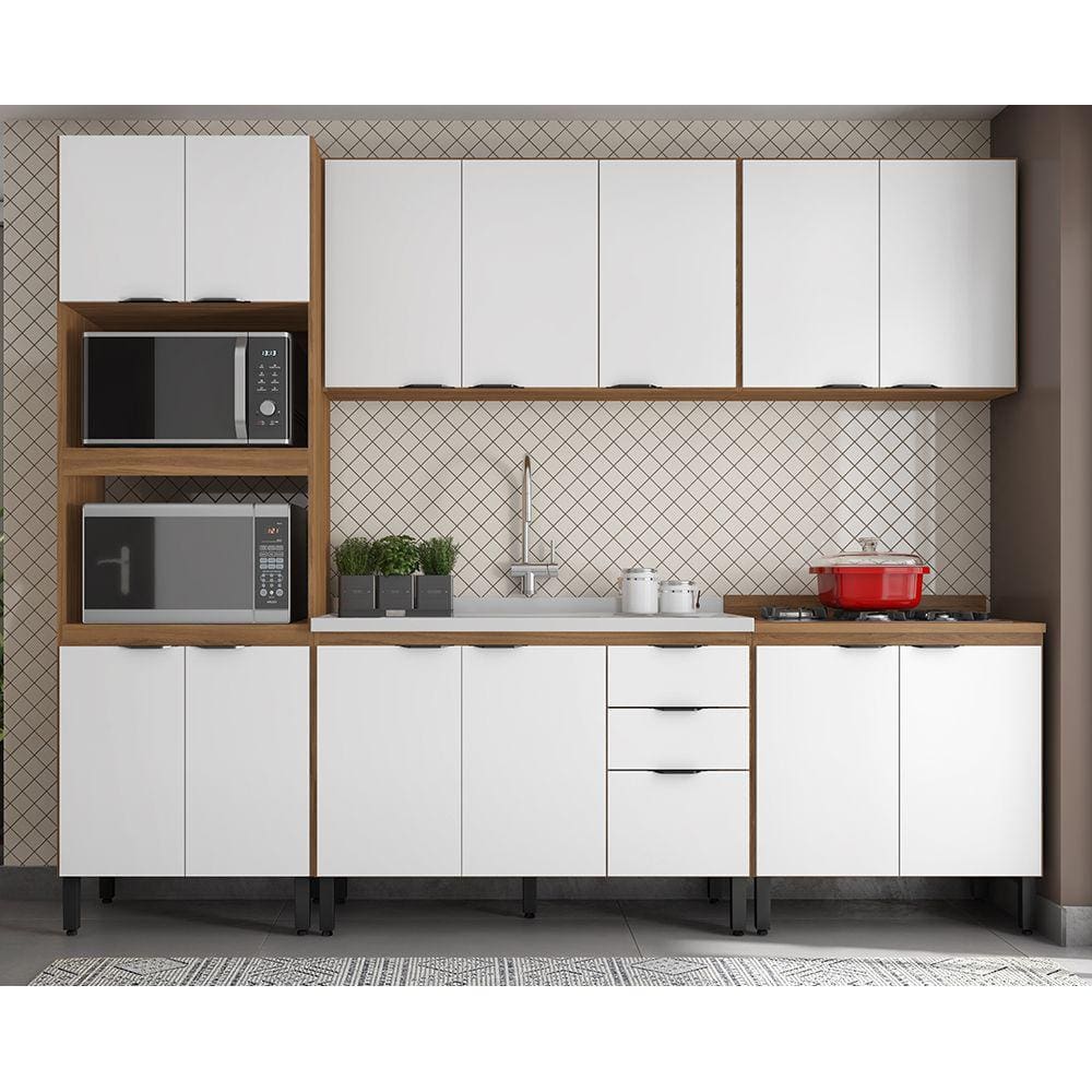 Cozinha Modulada Completa 14 Portas 02 Gavetas Firenze Amendola Branco Demóbile