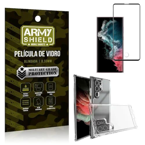 Capa Capinha Samsung S22 Ultra Anti Shock + Película de vidro 3D - Armyshield