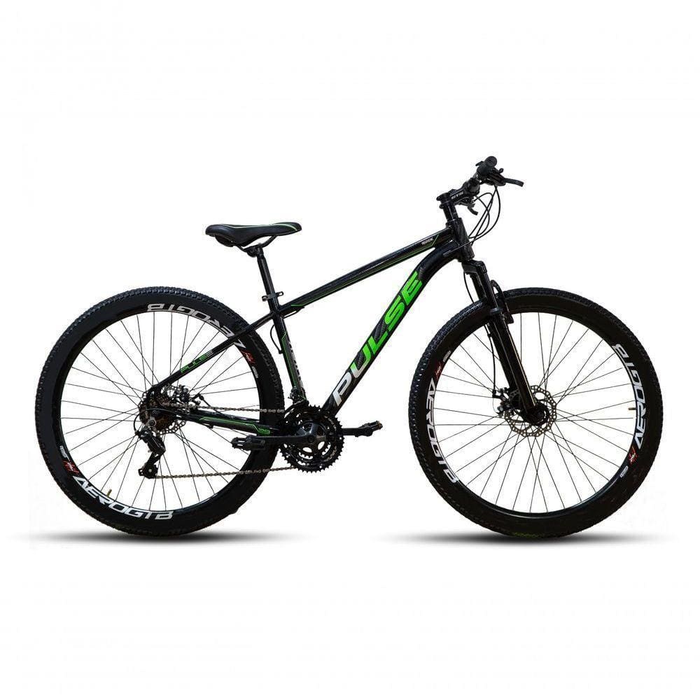 Bicicleta Pulse Quick Aro 29 Freio A Disco 21v Cambios Importados Preto Verde E Branco