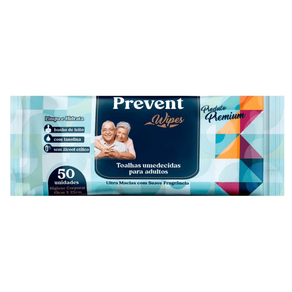 Toalha Umedecida Adulto Prevent Wipes C/50 Unidades Sem Álcool