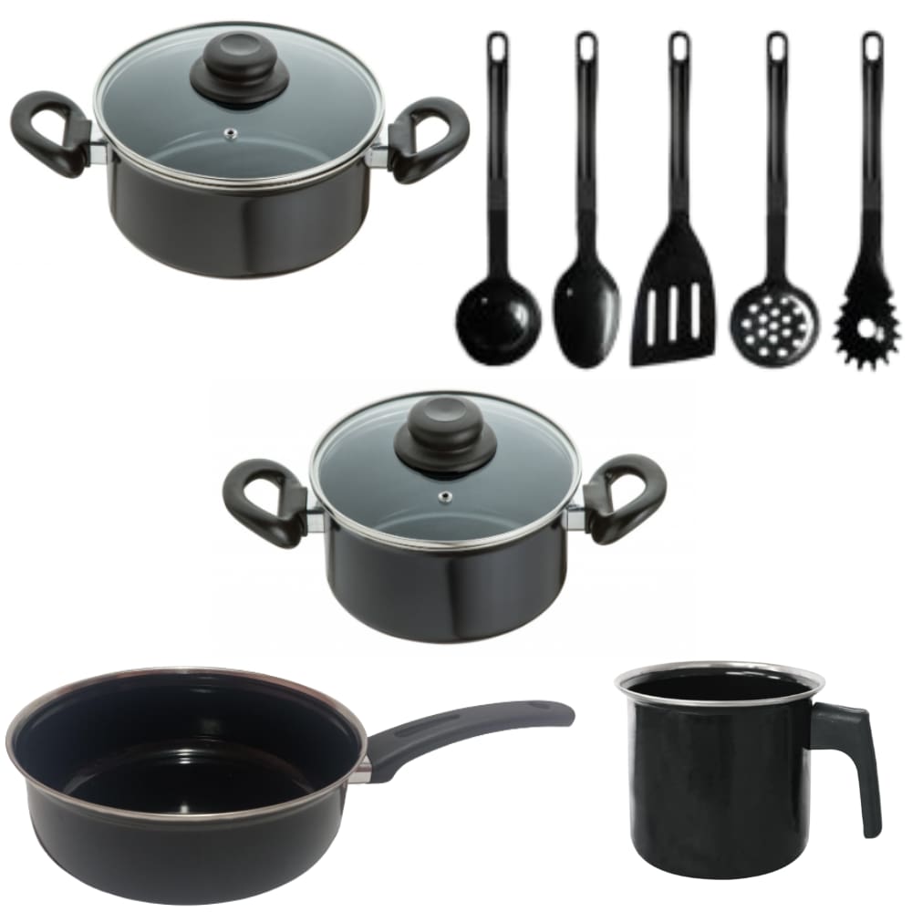 Conjunto Panelas Preta 9 pçs Indução Cooktop Elétrico à Gás