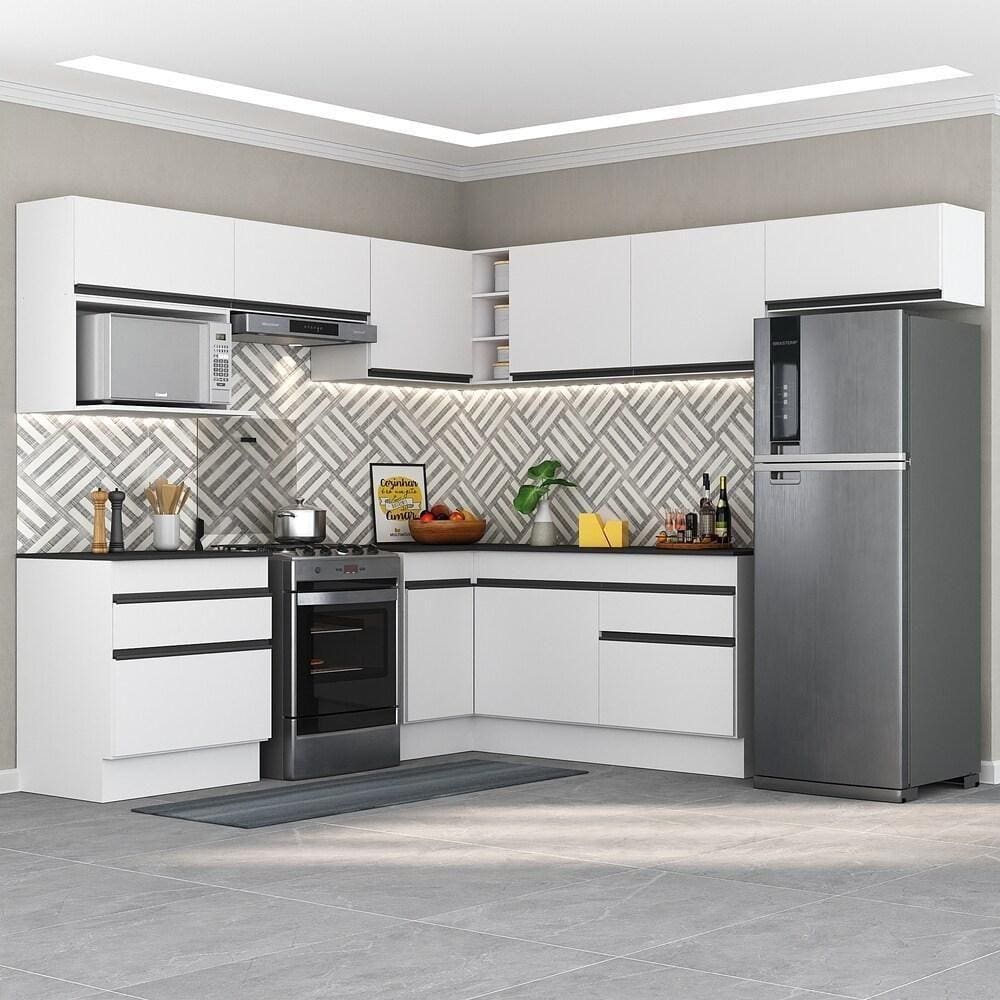 Cozinha Completa De Canto Rodapé Multimóveis Branco/preto
