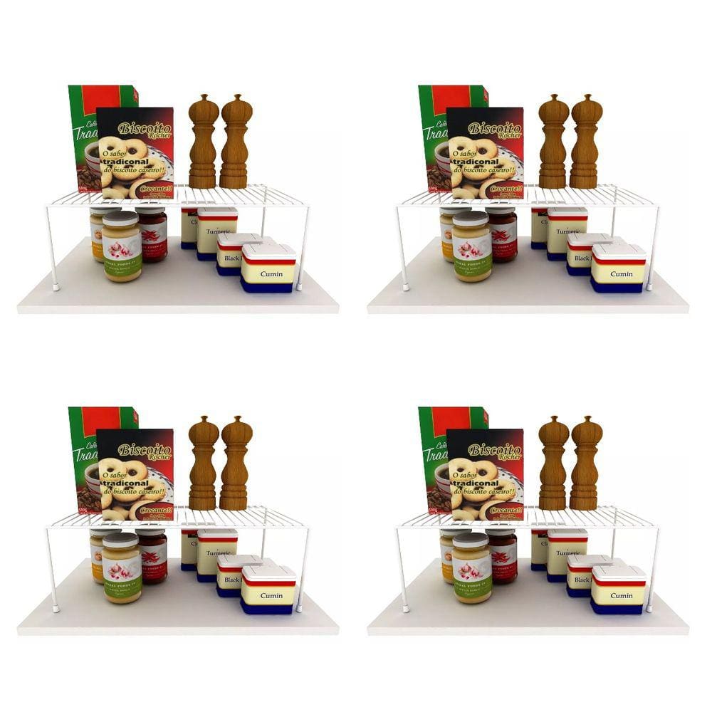 Kit 4 Organizador de Armário Cozinha Prateleira 42cm Multiuso Essence Aço Aramado Branco Dicarlo